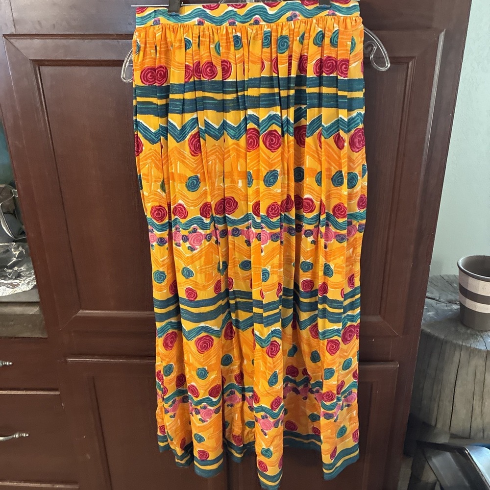 VTG Miss O By Oscar De La Renta Pleated Midi Aztec Skirt RUNS SMALL Size 6 Boho - Picture 2 of 14
